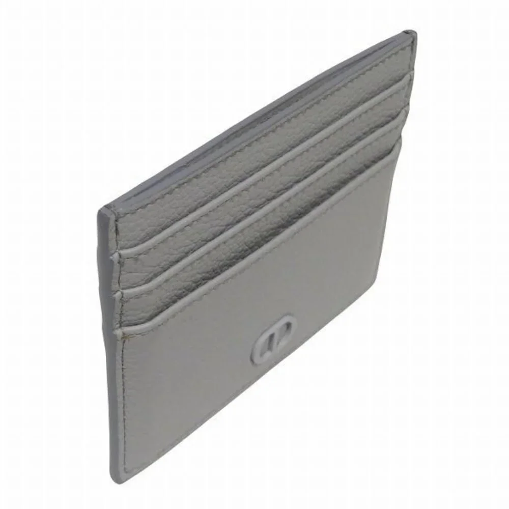 Dior CD Icon Card Holder Case Gray Leather